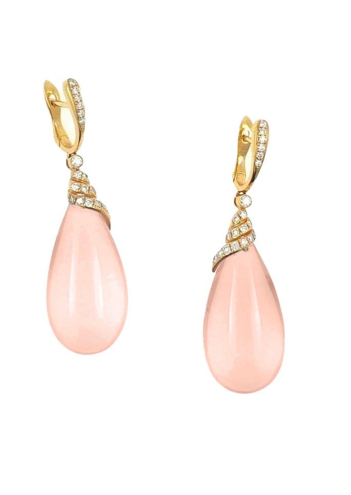 Pendientes de Oro rosa, Diamantes y Coral Pendientes de Oro rosa, Diamantes y Coral