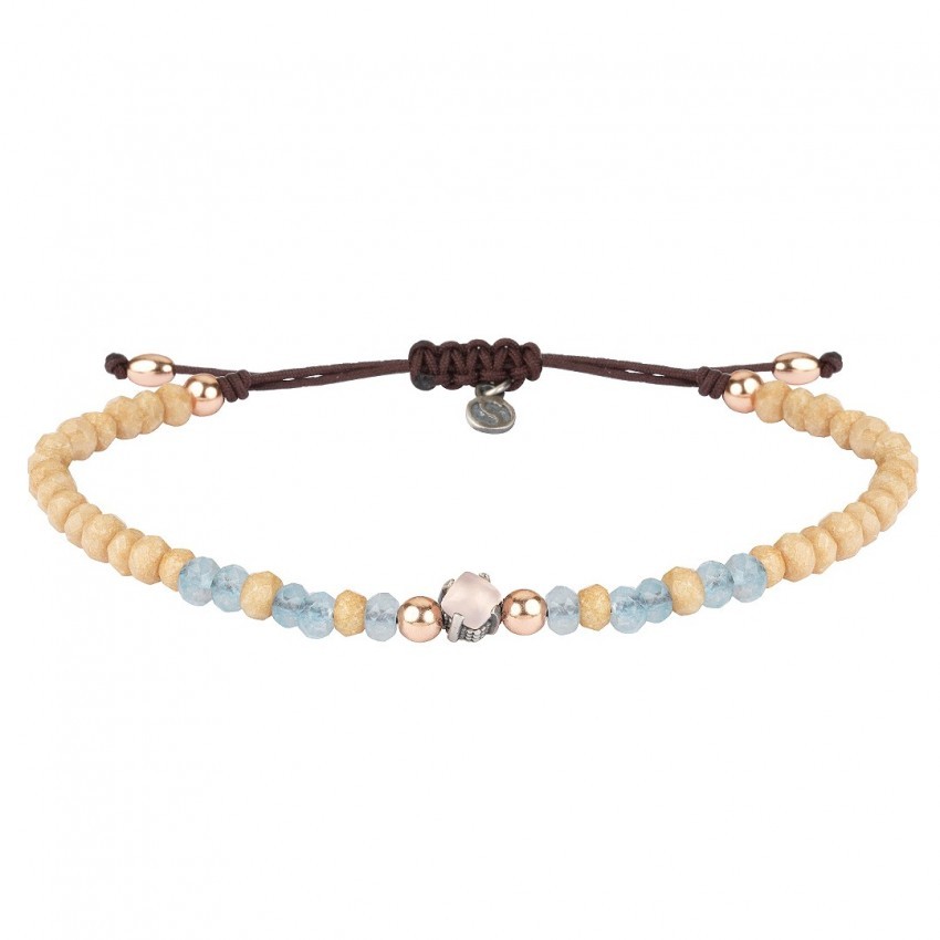 Pulsera SUNFIELD de plata, pyton cord, granate, cuarzo rosa y circonitas Pulsera SUNFIELD de plata, pyton cord, granate, cuarzo rosa y circonitas