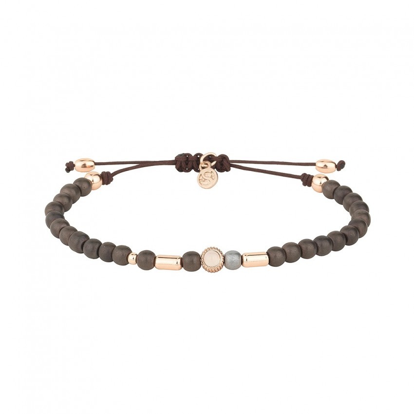 Pulsera SUNFIELD de plata, hematites gris oscuro, circonitas y nailon Pulsera SUNFIELD de plata, hematites gris oscuro, circonitas y nailon