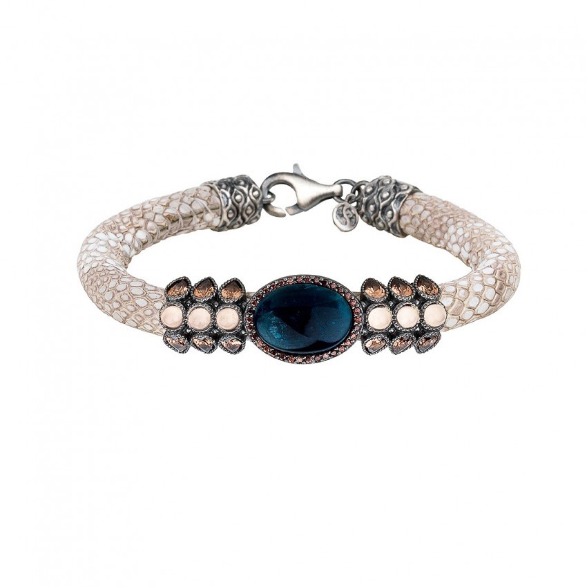 Pulsera SUNFIELD de plata, pyton cord, granate, cuarzo rosa y circonitas Pulsera SUNFIELD de plata, pyton cord, granate, cuarzo rosa y circonitas